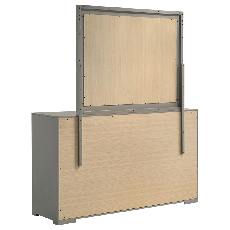 Pemberly Row Set of 4 Twin Panel Platform Bed & Dresser w/ Mirror & Nightstands