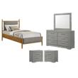 Pemberly Row Set of 4 Twin Panel Platform Bed & Dresser w/ Mirror & Nightstands