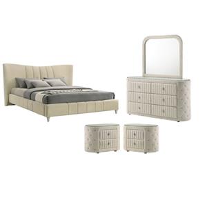 Pemberly Row Set of 4 Eastern King Panel Platform Bed & Dresser & Nightstands