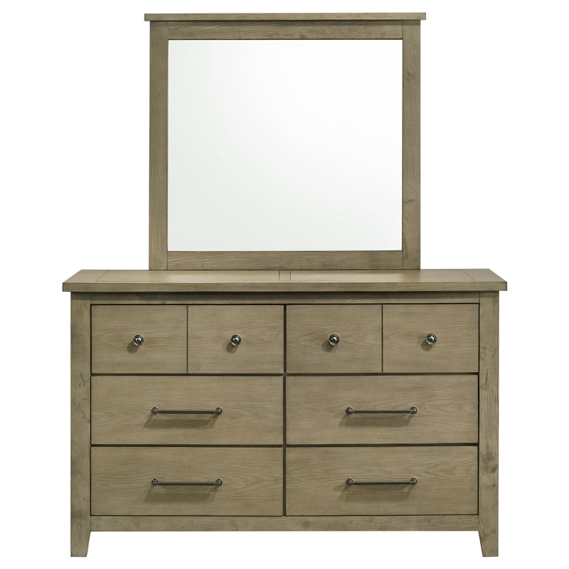 Pemberly Row Set of 4 Queen Panel Platform Bed & Dresser w/ Mirror & Nightstands