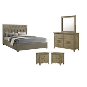 Pemberly Row Set of 4 Eastern King Panel Platform Bed & Dresser & Nightstands