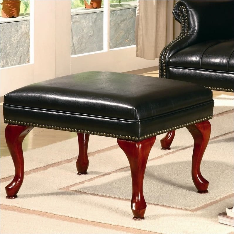 Pemberly Row Set of 4 Upholstered Wingback Chairs and Ottomans in Black