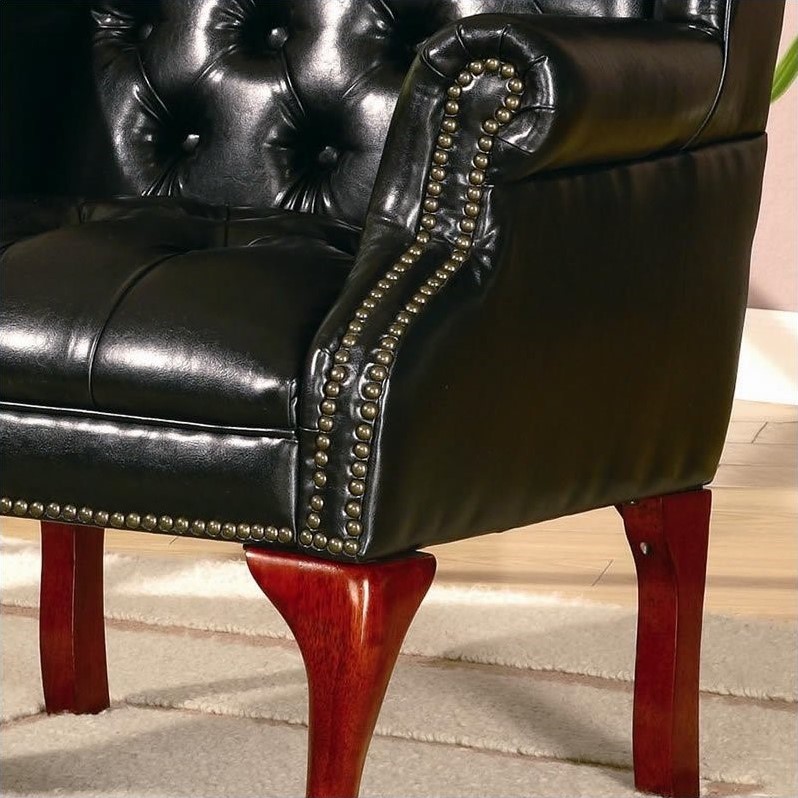 Pemberly Row Set of 4 Upholstered Wingback Chairs and Ottomans in Black