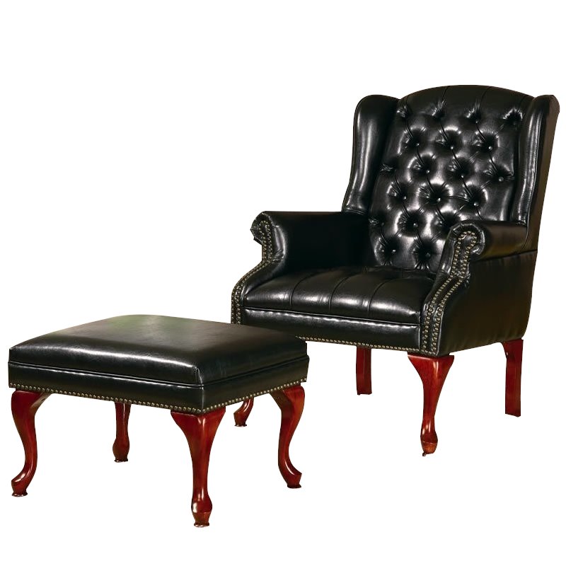 Pemberly Row Set of 4 Upholstered Wingback Chairs and Ottomans in Black