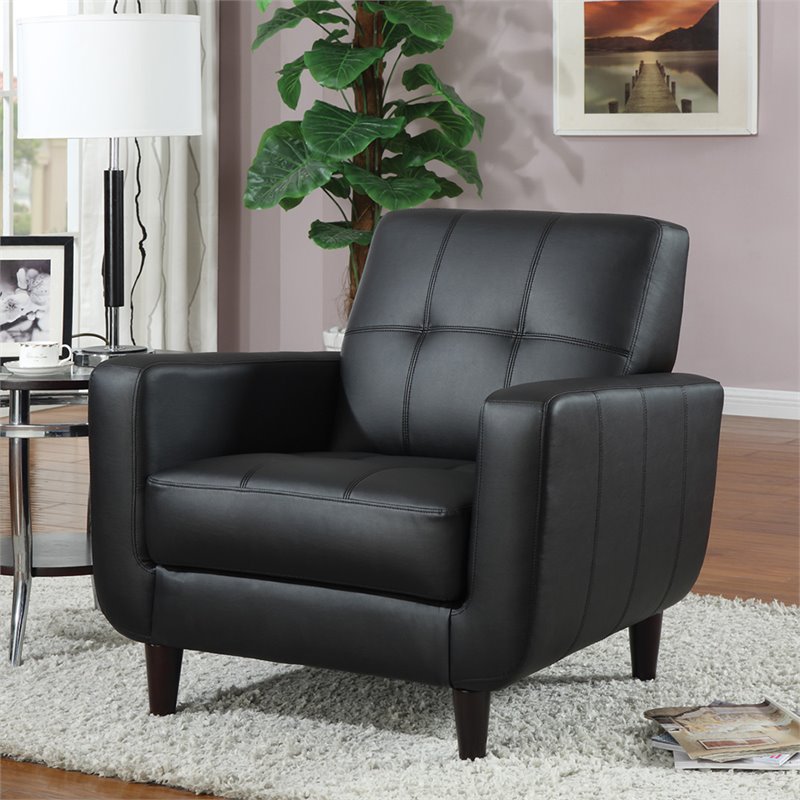 Pemberly Row Set of 2 Upholstered Track Arm Tufted Accent Chairs in Black