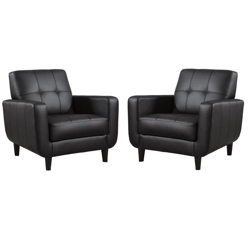 Pemberly Row Set of 2 Upholstered Track Arm Tufted Accent Chairs in Black