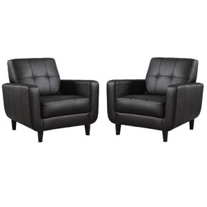 Pemberly Row Set of 2 Upholstered Track Arm Tufted Accent Chairs in Black