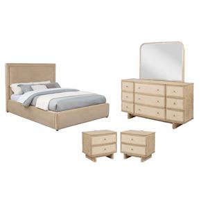 Pemberly Row Set of 4 Queen Platform Bed & Dresser with Mirror & Nightstands