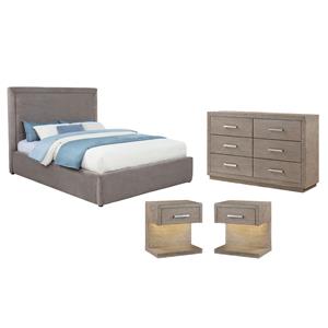 Pemberly Row Set of 4 Fabric Queen Panel Platform Bed & Dresser & Nightstands