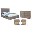 Pemberly Row Set of 4 Fabric Queen Panel Platform Bed & Dresser & Nightstands
