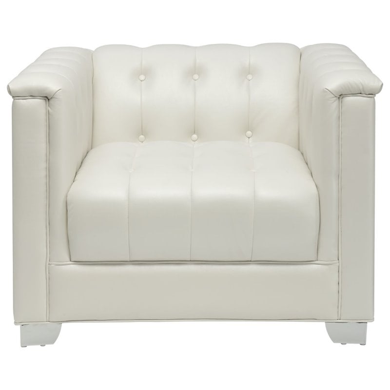 Pemberly Row Set of 2 Upholstered Track Arm Accent Chairs in Pearl White
