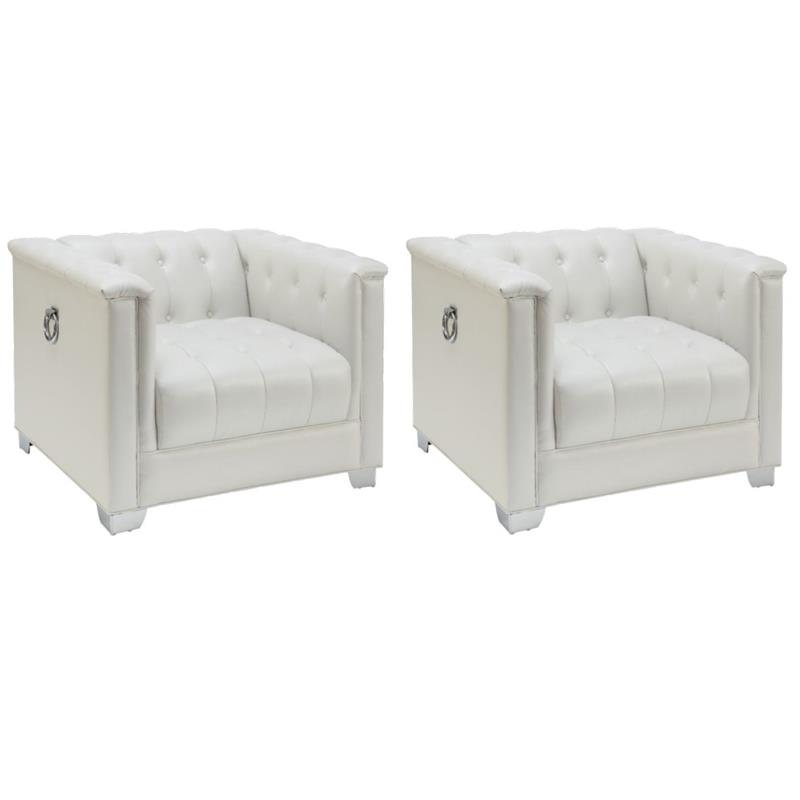Pemberly Row Set of 2 Upholstered Track Arm Accent Chairs in Pearl White