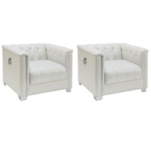 Pemberly Row Set of 2 Upholstered Track Arm Accent Chairs in Pearl White