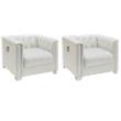 Pemberly Row Set of 2 Upholstered Track Arm Accent Chairs in Pearl White