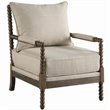 Pemberly Row Set of 2 Upholstered Bobbin Accent Chairs in Beige and Natural