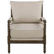 Pemberly Row Set of 2 Upholstered Bobbin Accent Chairs in Beige and Natural