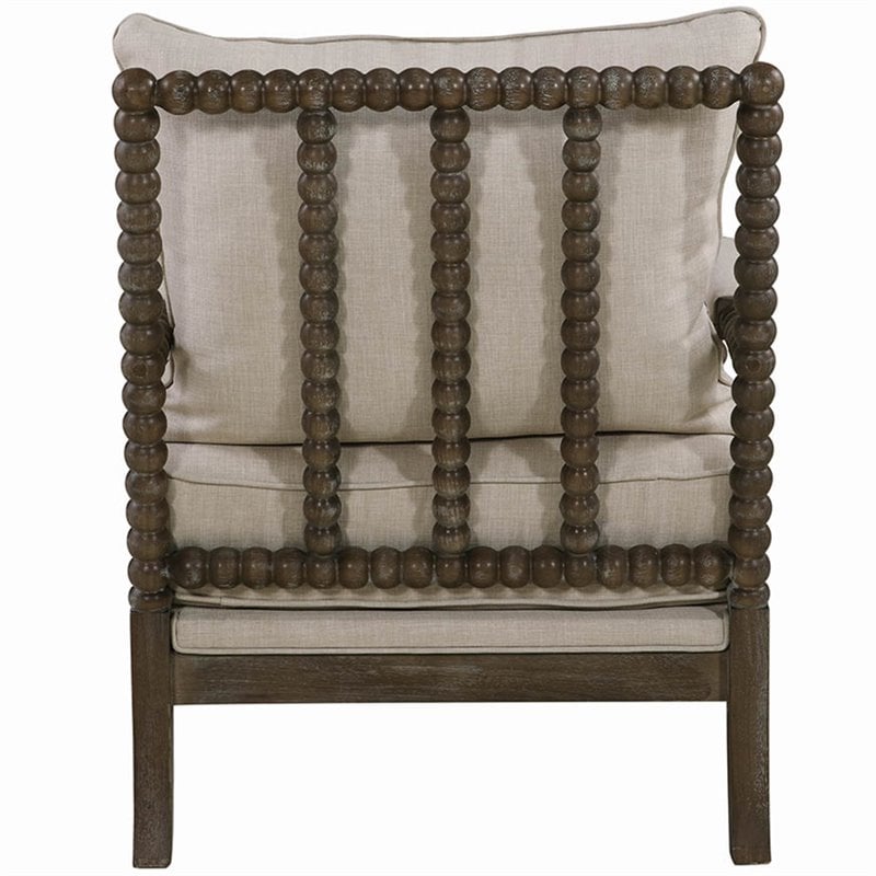 Pemberly Row Set of 2 Upholstered Bobbin Accent Chairs in Beige and Natural