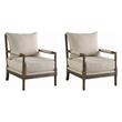 Pemberly Row Set of 2 Upholstered Bobbin Accent Chairs in Beige and Natural