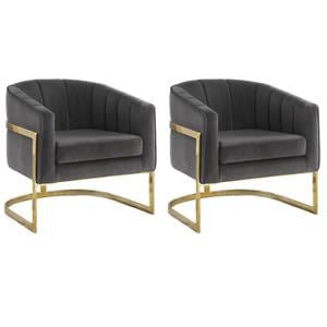 Pemberly Row Set of 2 Upholstered Barrel Back Accent Chairs in Dark Gray