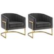 Pemberly Row Set of 2 Upholstered Barrel Back Accent Chairs in Dark Gray