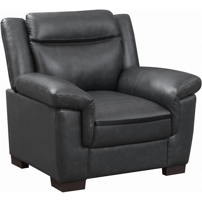Pemberly Row Set of 2 Upholstered Padded Arm Accent Chairs in Gray