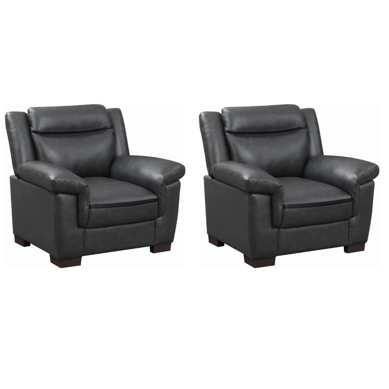 Pemberly Row Set of 2 Upholstered Padded Arm Accent Chairs in Gray