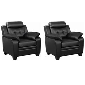 Pemberly Row Set of 2 Upholstered Padded Arm Tufted Accent Chairs in Black