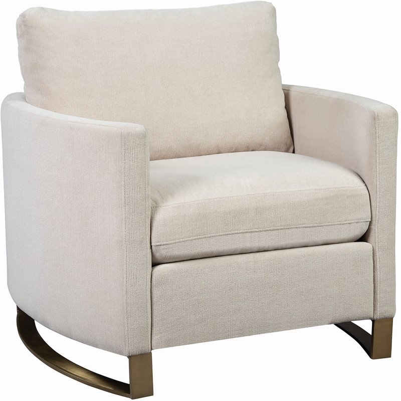 Pemberly Row Set of 2 Upholstered Curved Track Arm Chairs in Beige