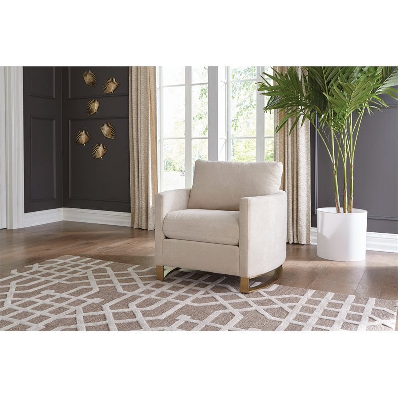 Pemberly Row Set of 2 Upholstered Curved Track Arm Chairs in Beige