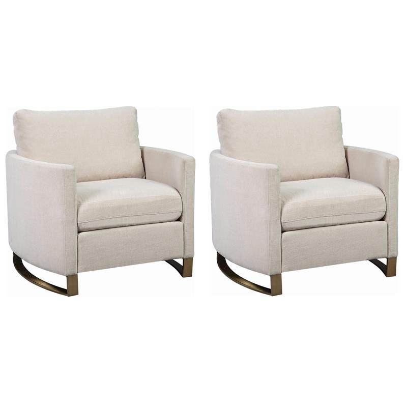 Pemberly Row Set of 2 Upholstered Curved Track Arm Chairs in Beige