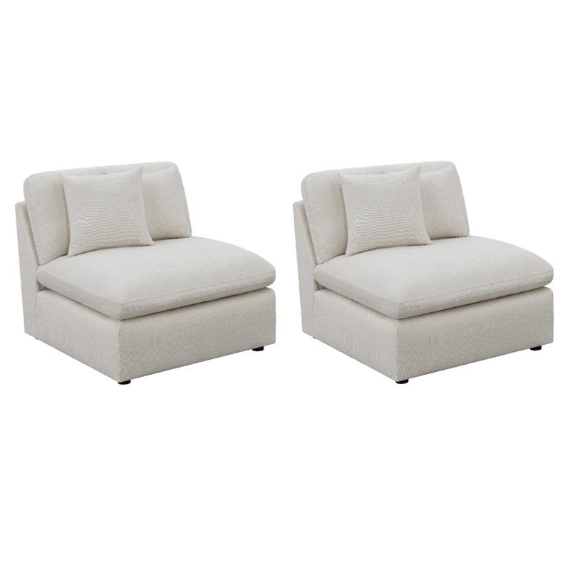 Pemberly Row Set of 2 Modern Upholstered Armless Chairs in Ivory