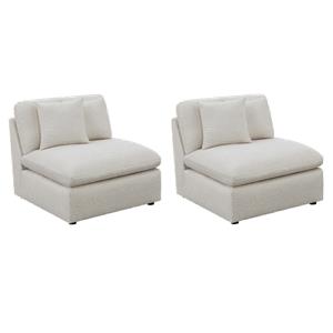 Pemberly Row Set of 2 Modern Upholstered Armless Chairs in Ivory