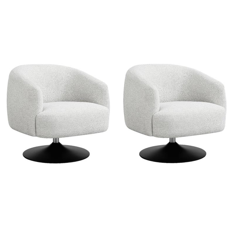 Pemberly Row Set of 2 Upholstered Barrel Back Swivel Club Chairs in Beige