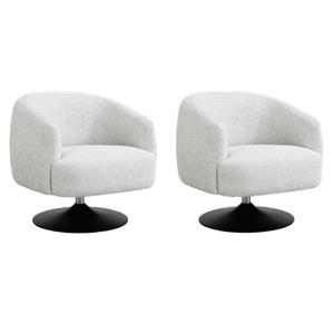 Pemberly Row Set of 2 Upholstered Barrel Back Swivel Club Chairs in Beige