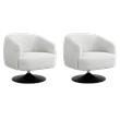 Pemberly Row Set of 2 Upholstered Barrel Back Swivel Club Chairs in Beige