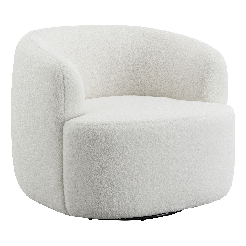 Pemberly Row Set of 2 Faux Sheepskin Upholstered Swivel Chairs in Natural