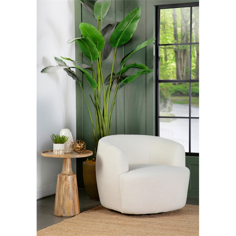 Pemberly Row Set of 2 Faux Sheepskin Upholstered Swivel Chairs in Natural