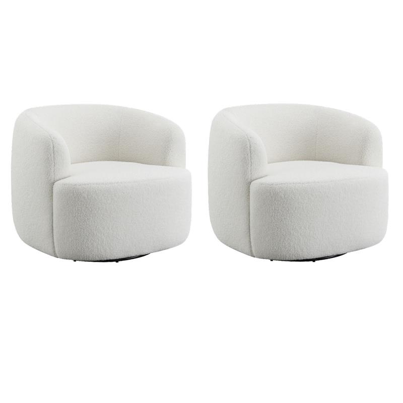 Pemberly Row Set of 2 Faux Sheepskin Upholstered Swivel Chairs in Natural