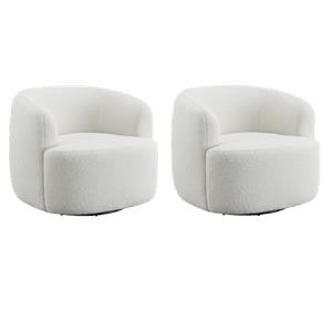 Pemberly Row Set of 2 Faux Sheepskin Upholstered Swivel Chairs in Natural