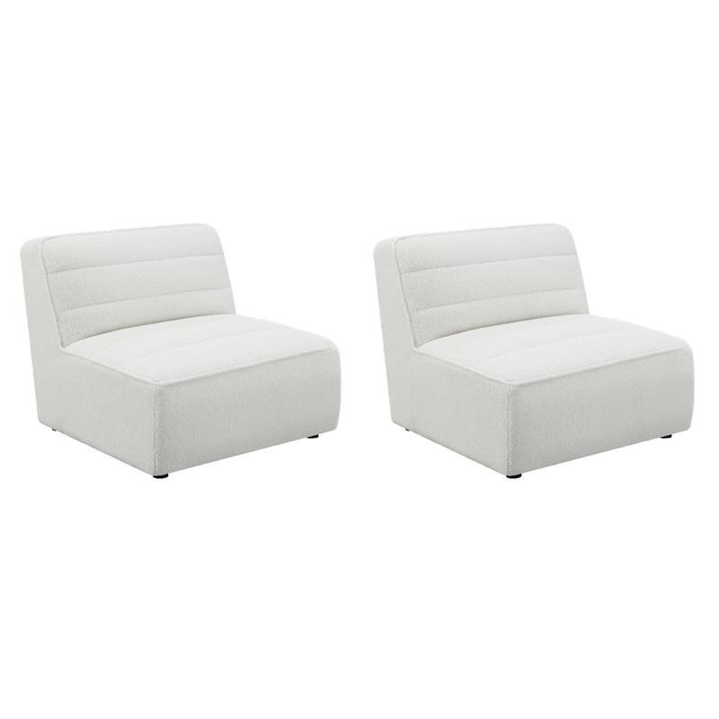Pemberly Row Set of 2 Modern Upholstered Armless Chairs in Natural