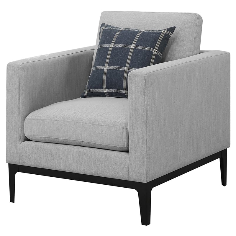 Pemberly Row Set of 2 Upholstered Track Arm Accent Chairs in Light Gray