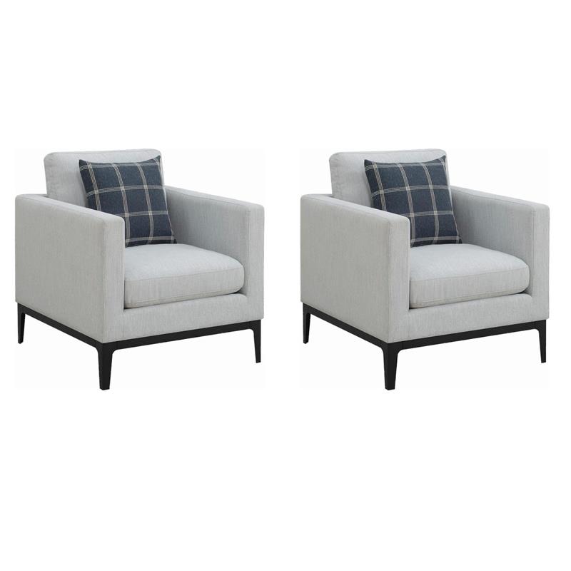 Pemberly Row Set of 2 Upholstered Track Arm Accent Chairs in Light Gray