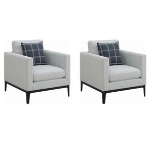 Pemberly Row Set of 2 Upholstered Track Arm Accent Chairs in Light Gray