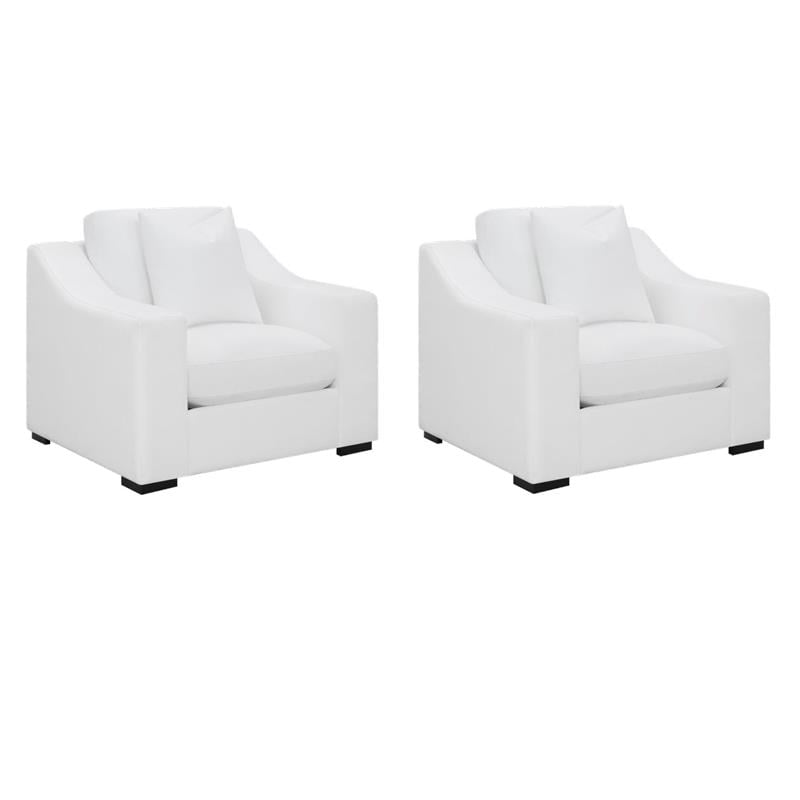 Pemberly Row Set of 2 Upholstered Sloped Arm Accent Chairs in White