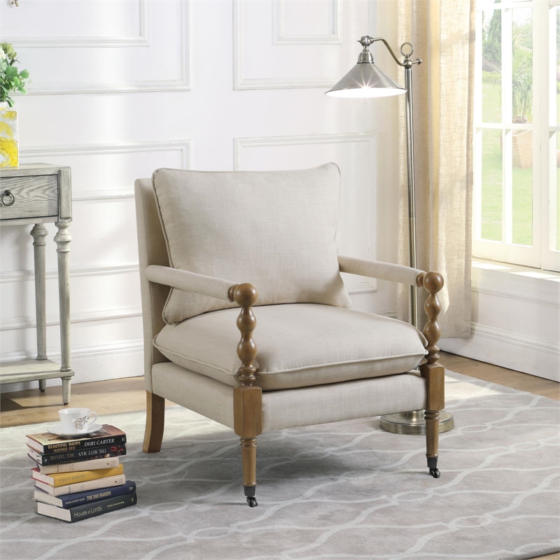 Pemberly Row Set of 2 Upholstered Accent Chairs with Casters in Beige