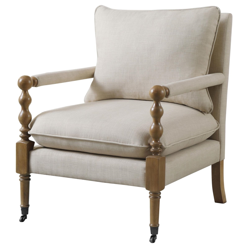 Pemberly Row Set of 2 Upholstered Accent Chairs with Casters in Beige
