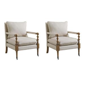 Pemberly Row Set of 2 Upholstered Accent Chairs with Casters in Beige