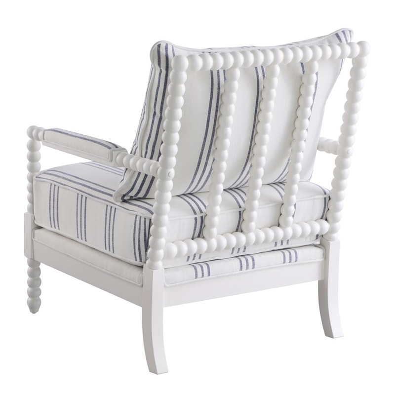 Pemberly Row Set of 2 Upholstered Bobbin Accent Chairs in White and Navy