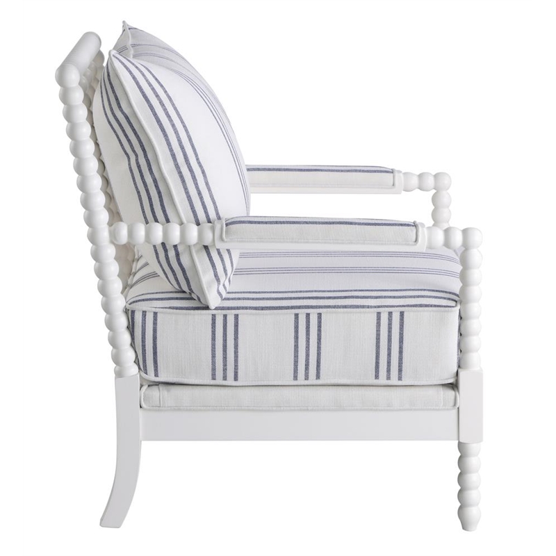 Pemberly Row Set of 2 Upholstered Bobbin Accent Chairs in White and Navy