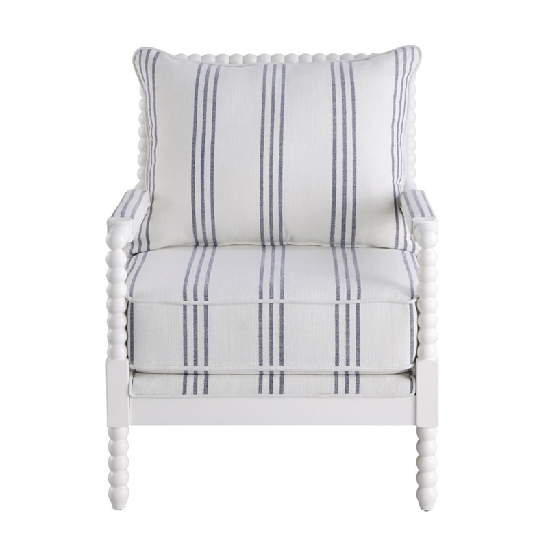 Pemberly Row Set of 2 Upholstered Bobbin Accent Chairs in White and Navy